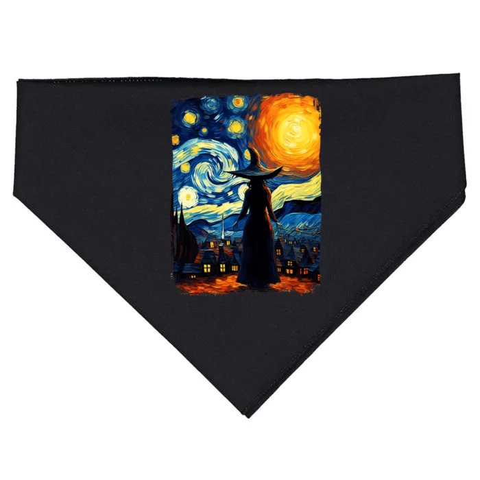 Witch Halloween Starry Night Van Gogh Aesthetic Painting USA-Made Doggie Bandana