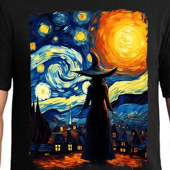 Witch Halloween Starry Night Van Gogh Aesthetic Painting Pajama Set