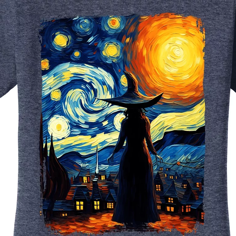 Witch Halloween Starry Night Van Gogh Aesthetic Painting Women's T-Shirt