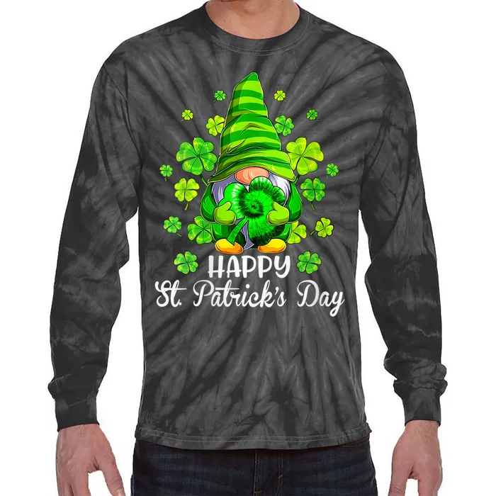 Wo Happy St Patrick's Day Gnome Tie Dye Shamrock Irish Lucky Tie-Dye Long Sleeve Shirt