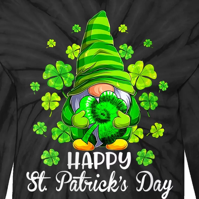 Wo Happy St Patrick's Day Gnome Tie Dye Shamrock Irish Lucky Tie-Dye Long Sleeve Shirt