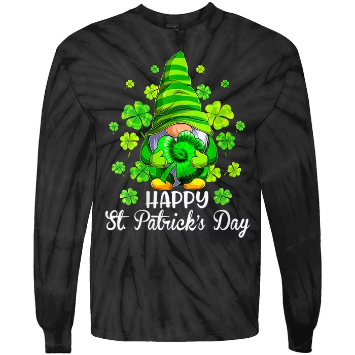 Wo Happy St Patrick's Day Gnome Tie Dye Shamrock Irish Lucky Tie-Dye Long Sleeve Shirt