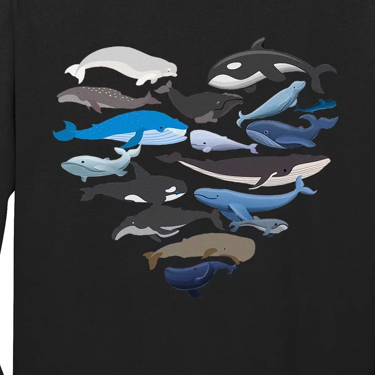 Whales Heart Shaped Marine Biologist Whale Lover Wildlife Long Sleeve Shirt