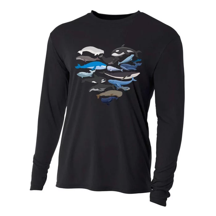 Whales Heart Shaped Marine Biologist Whale Lover Wildlife Cooling Performance Long Sleeve Crew