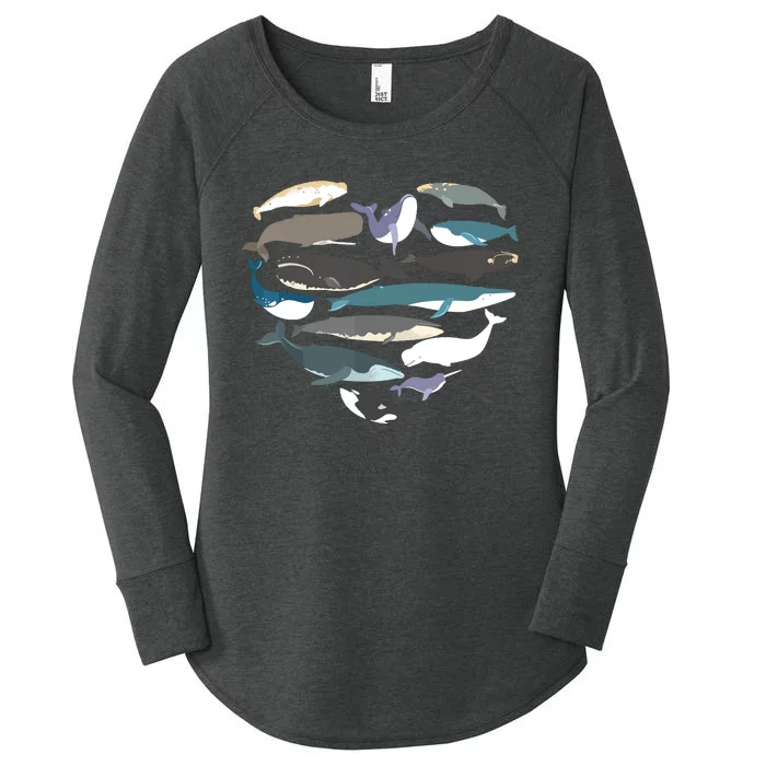 Whales Heart Shape Cute Ocean Mammals Whale Breeds Species Women's Perfect Tri Tunic Long Sleeve Shirt