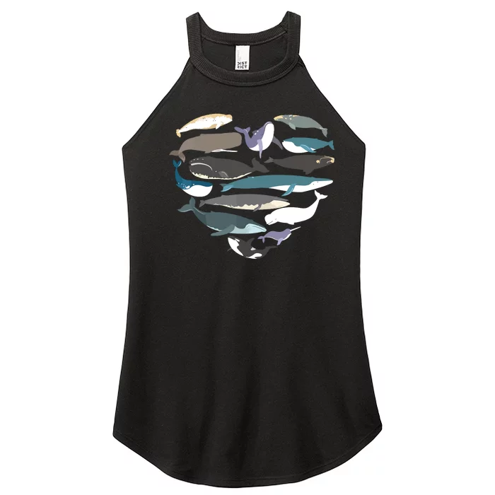 Whales Heart Shape Cute Ocean Mammals Whale Breeds Species Women’s Perfect Tri Rocker Tank