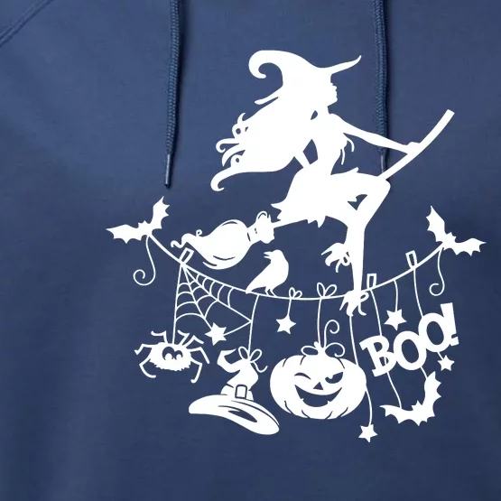 Witch Halloween Spooky Vibes Boo Pumpkin Jack O Lantern Performance Fleece Hoodie