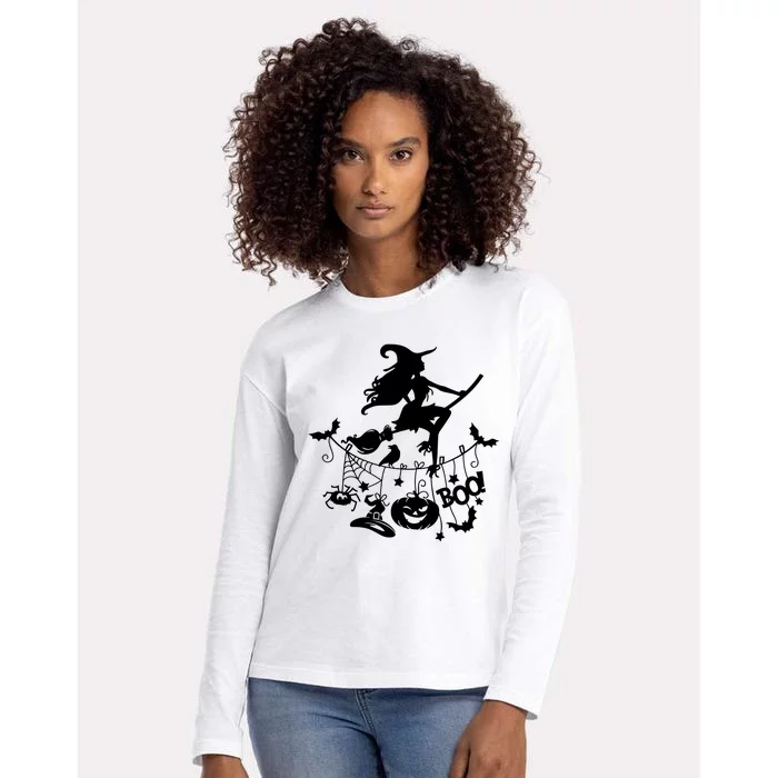 Witch Halloween Spooky Vibes Boo Pumpkin Jack O Lantern Womens Cotton Relaxed Long Sleeve T-Shirt