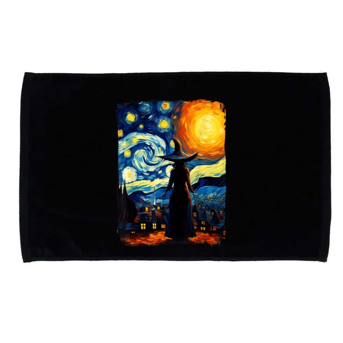 Witch Halloween Starry Night Van Gogh Aesthetic Painting Microfiber Hand Towel