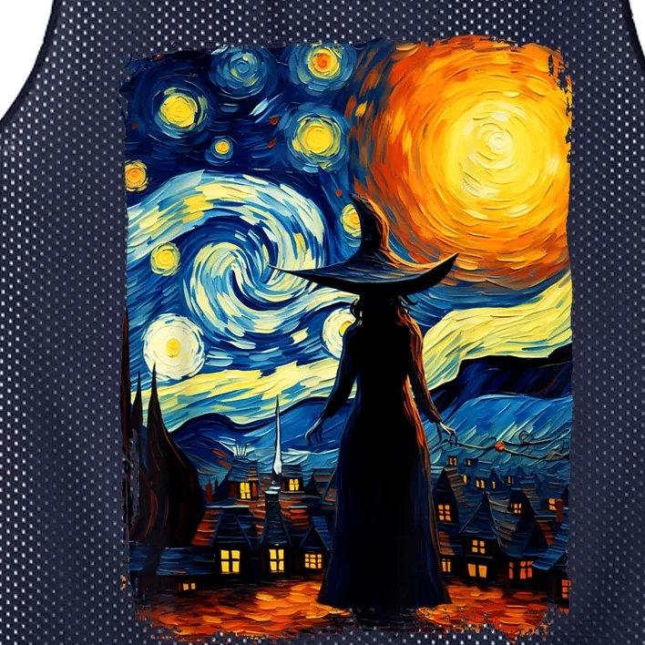 Witch Halloween Starry Night Van Gogh Aesthetic Painting Mesh Reversible Basketball Jersey Tank