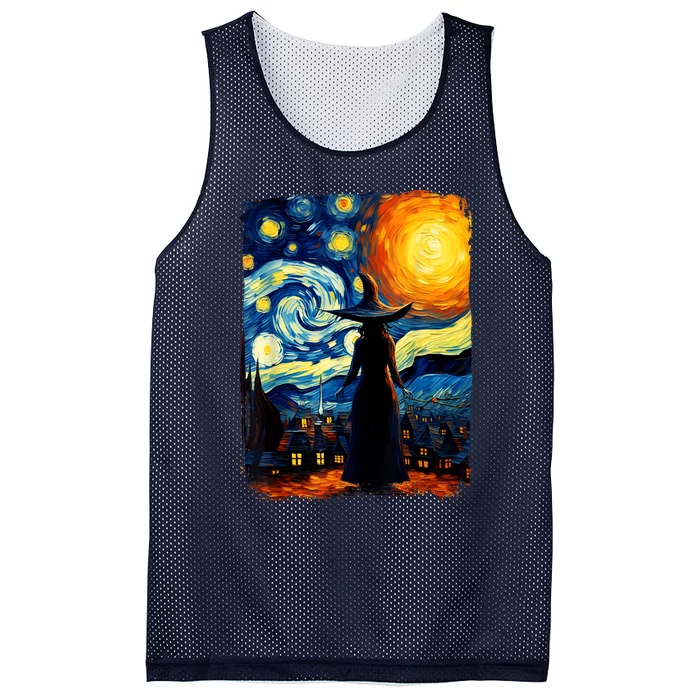 Witch Halloween Starry Night Van Gogh Aesthetic Painting Mesh Reversible Basketball Jersey Tank