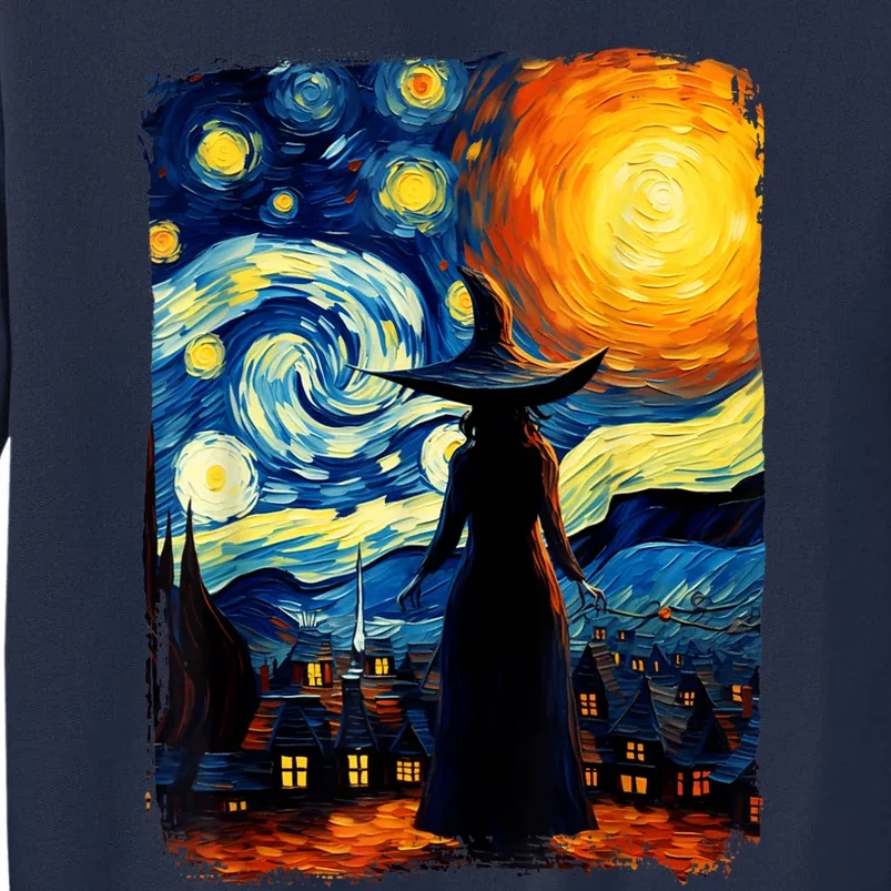 Witch Halloween Starry Night Van Gogh Aesthetic Painting Tall Sweatshirt