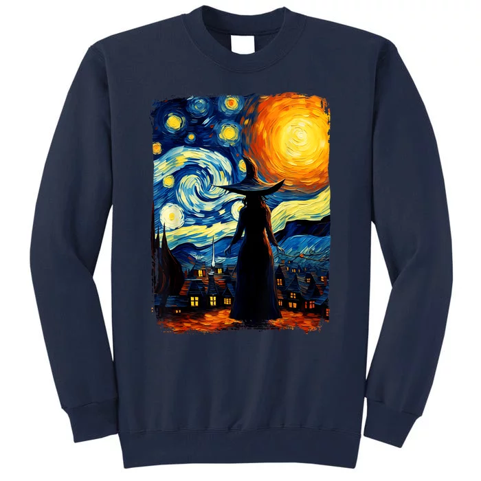 Witch Halloween Starry Night Van Gogh Aesthetic Painting Tall Sweatshirt