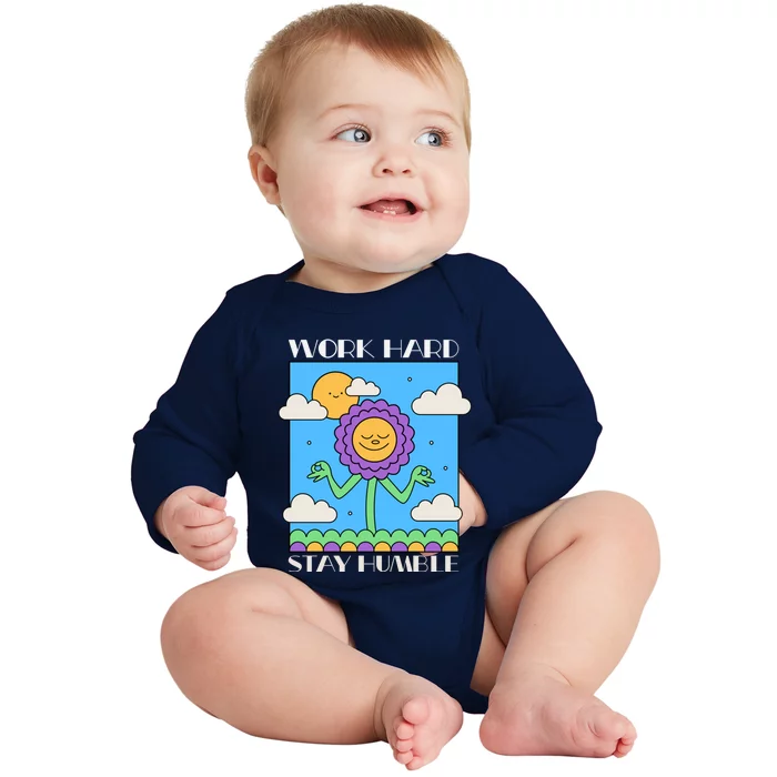 Work Hard Stay Humble Positive Mindset Mediation Cute Gift Baby Long Sleeve Bodysuit