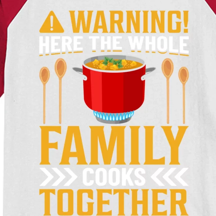 Warning! Here The Whole Family Cooks Together I Cooking Gift Kids Colorblock Raglan Jersey