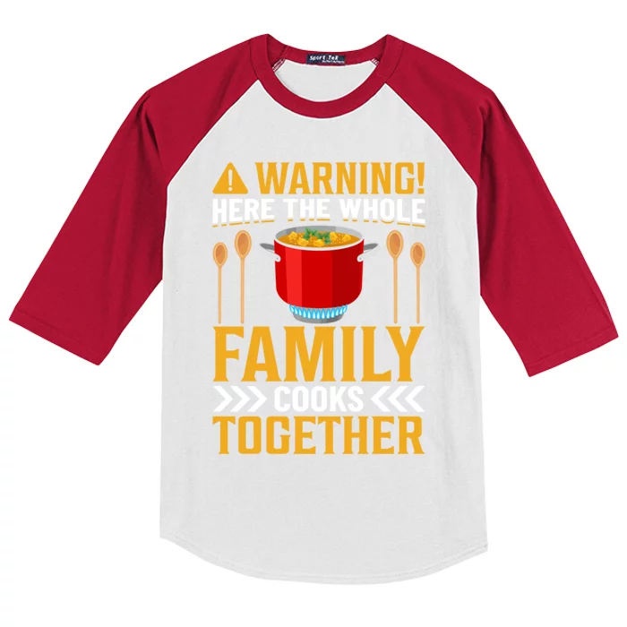 Warning! Here The Whole Family Cooks Together I Cooking Gift Kids Colorblock Raglan Jersey