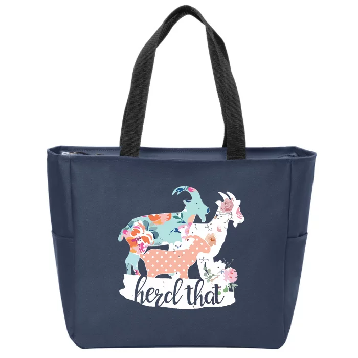 Womens Herd That Goat Flower Lover Farm Farmer Floral Gift Zip Tote Bag