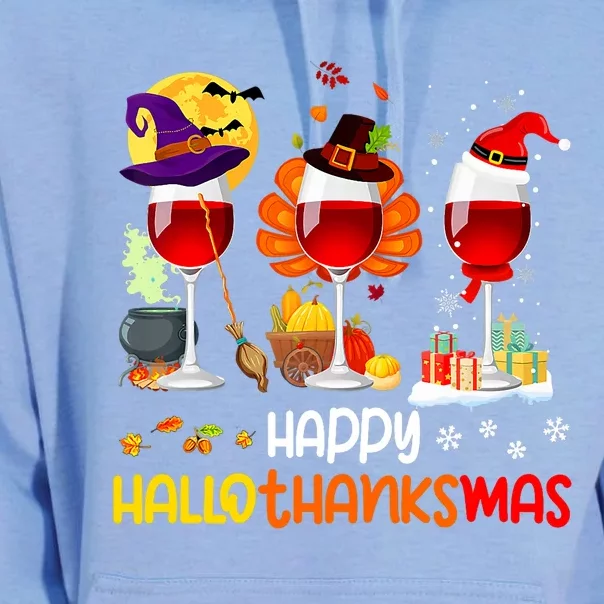 Wine Halloween Thanksgiving Christmas Happy Hallothanksmas Unisex Surf Hoodie