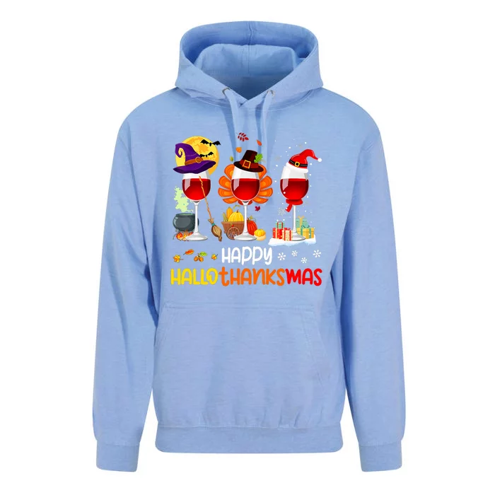 Wine Halloween Thanksgiving Christmas Happy Hallothanksmas Unisex Surf Hoodie