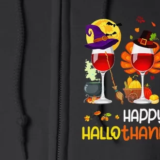 Wine Halloween Thanksgiving Christmas Happy Hallothanksmas Full Zip Hoodie