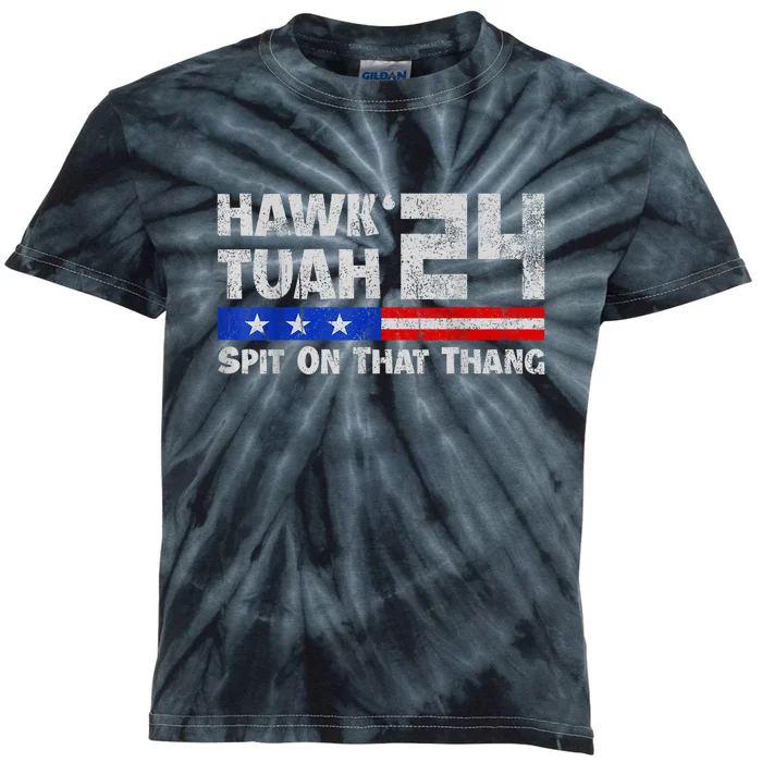 Women Hawk Tuah 24 Spit On That Thang American Flag Gift Kids Tie-Dye T-Shirt