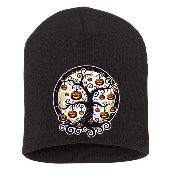 Whimsical Halloween Tree Short Acrylic Beanie