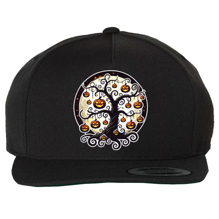 Whimsical Halloween Tree Wool Snapback Cap