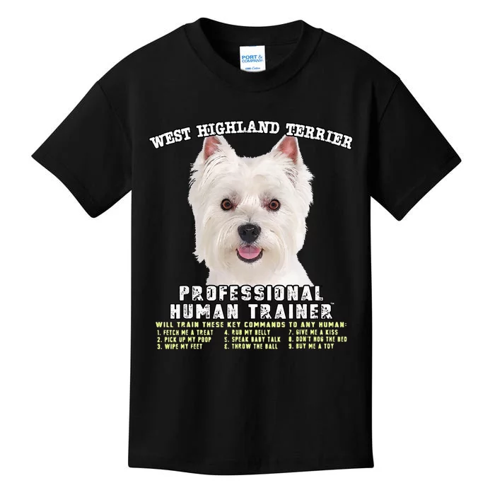 West Highland Terrier Westie Professional Human Trainer Kids T-Shirt