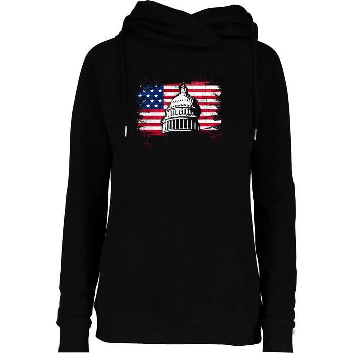 White House Usa Flag . Womens Funnel Neck Pullover Hood