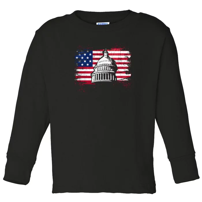 White House Usa Flag . Toddler Long Sleeve Shirt