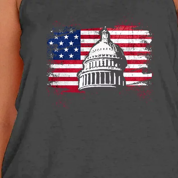 White House Usa Flag . Women's Knotted Racerback Tank