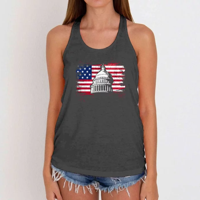 White House Usa Flag . Women's Knotted Racerback Tank