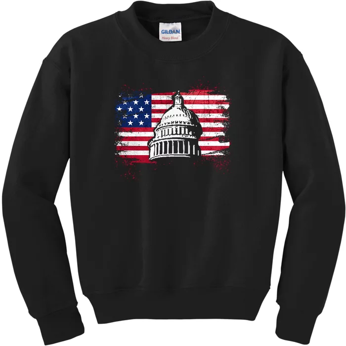 White House Usa Flag . Kids Sweatshirt