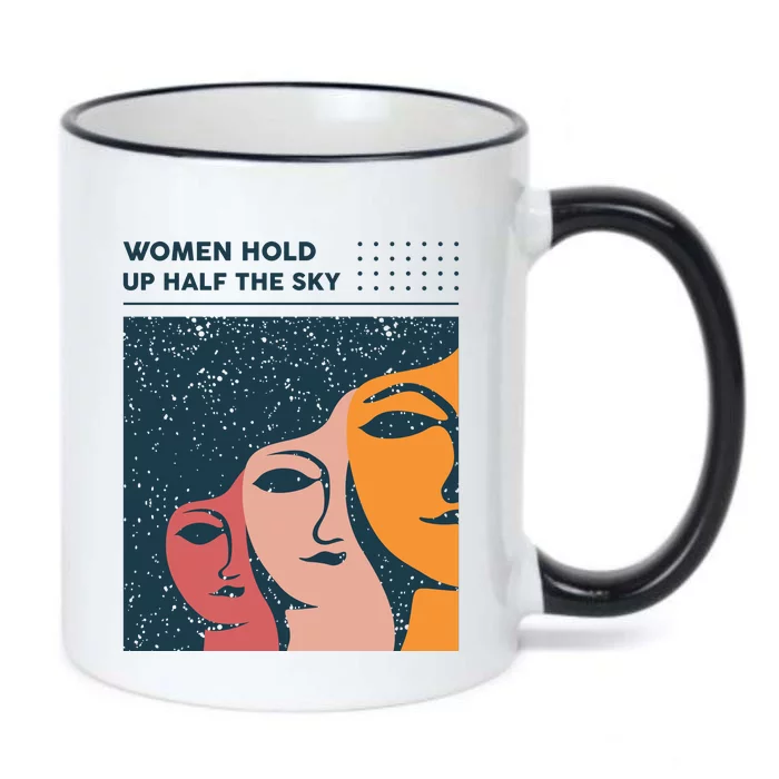 Women Hold Up Half The Sky Black Color Changing Mug