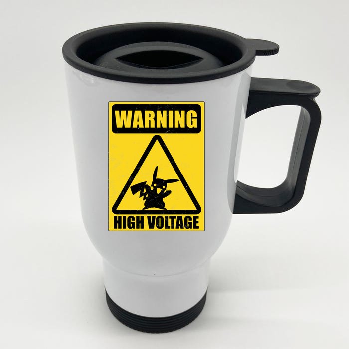 Warning High Voltage Front & Back Stainless Steel Travel Mug