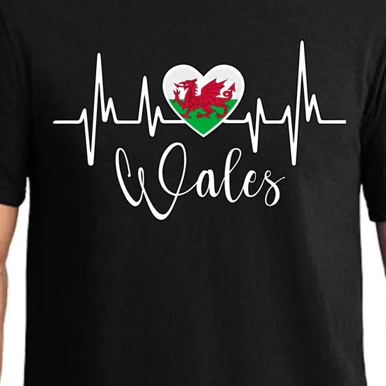 Wales Heart Welsh Heartbeat Ekg Pulse Welsh Pride Roots Gift Pajama Set