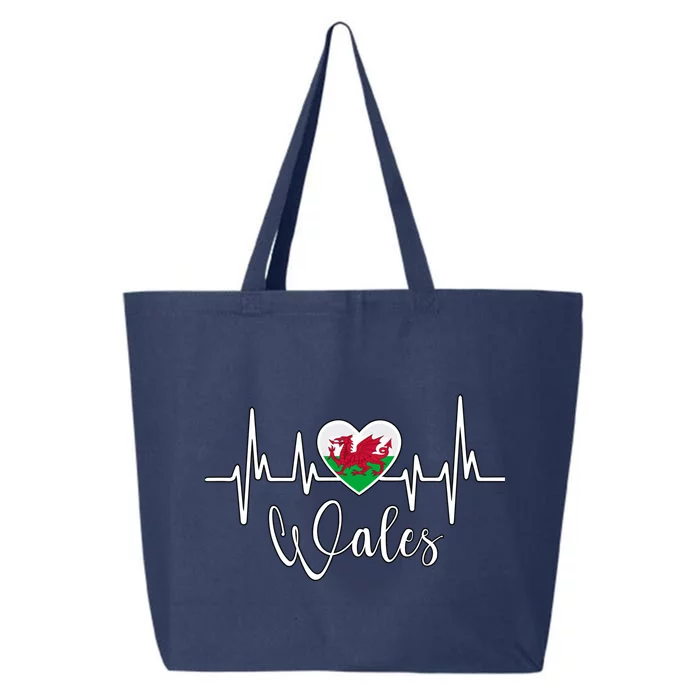 Wales Heart Welsh Heartbeat Ekg Pulse Welsh Pride Roots Gift 25L Jumbo Tote