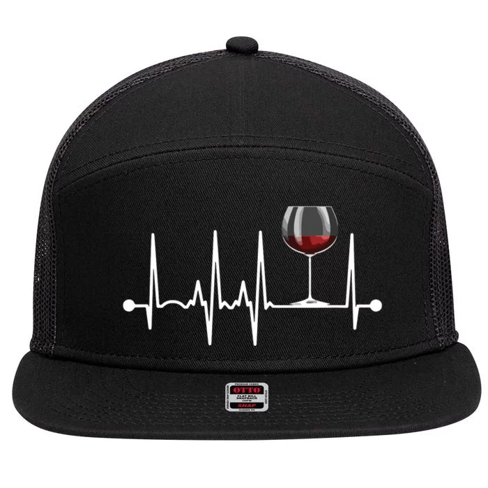 Wine Heartbeat Wine Drinker Lover Tasting Gift Wine Glass 7 Panel Mesh Trucker Snapback Hat