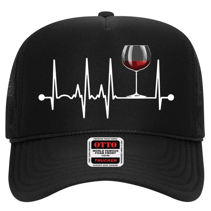 Wine Heartbeat Wine Drinker Lover Tasting Gift Wine Glass High Crown Mesh Trucker Hat