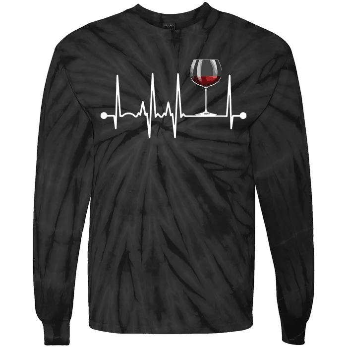 Wine Heartbeat Wine Drinker Lover Tasting Gift Wine Glass Tie-Dye Long Sleeve Shirt