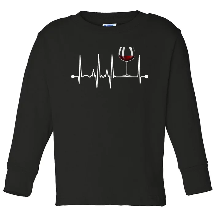 Wine Heartbeat Wine Drinker Lover Tasting Gift Wine Glass Toddler Long Sleeve Shirt