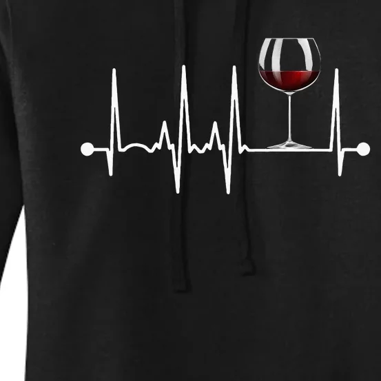 Wine Heartbeat Wine Drinker Lover Tasting Gift Wine Glass Women's Pullover Hoodie