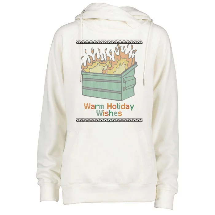 Warm Holiday Wishes Trash Can Flame Ugly Christmas Womens Funnel Neck Pullover Hood