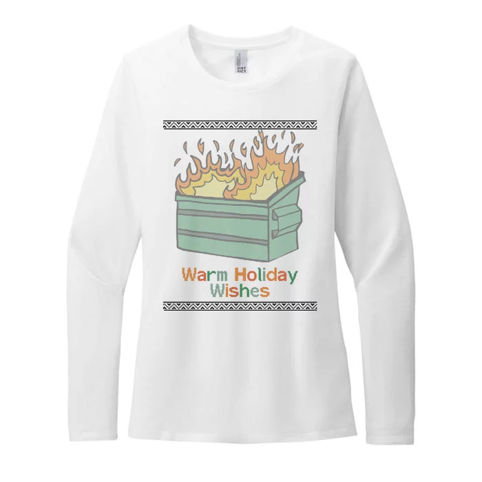 Warm Holiday Wishes Trash Can Flame Ugly Christmas Womens CVC Long Sleeve Shirt