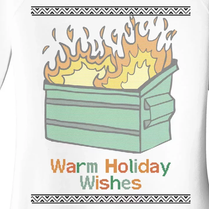 Warm Holiday Wishes Trash Can Flame Ugly Christmas Women's Perfect Tri Tunic Long Sleeve Shirt