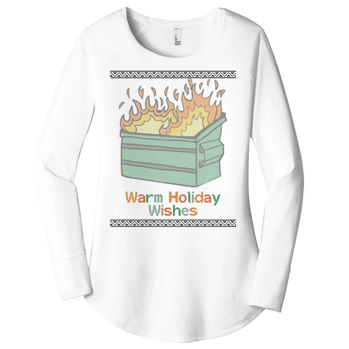 Warm Holiday Wishes Trash Can Flame Ugly Christmas Women's Perfect Tri Tunic Long Sleeve Shirt