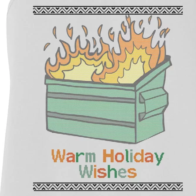 Warm Holiday Wishes Trash Can Flame Ugly Christmas Women's Racerback Tank