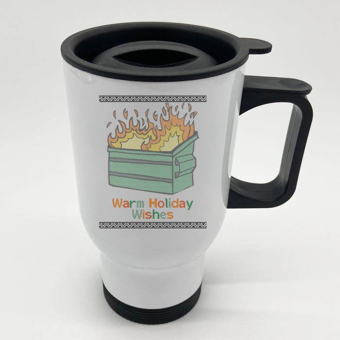 Warm Holiday Wishes Trash Can Flame Ugly Christmas Front & Back Stainless Steel Travel Mug