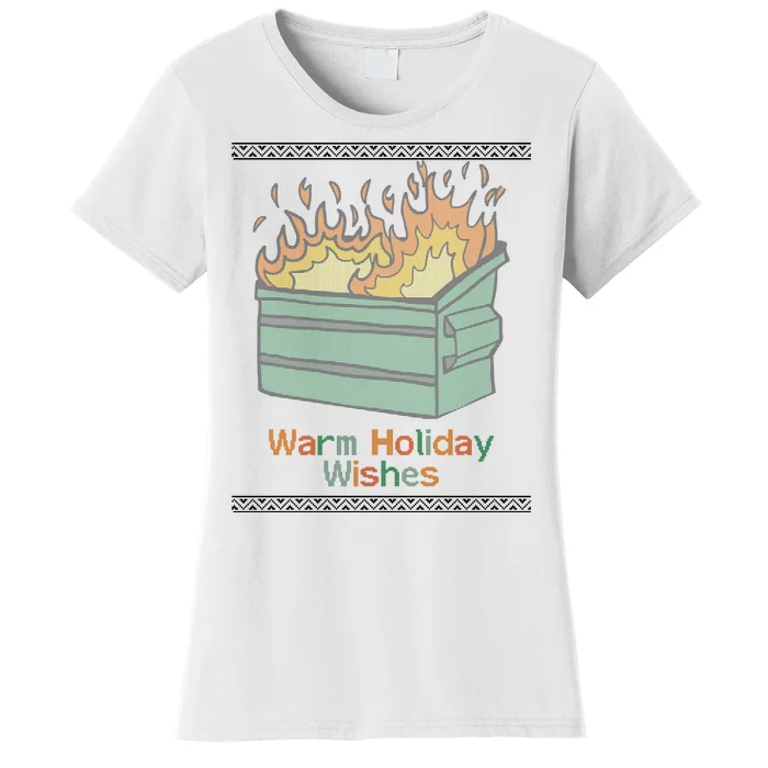 Warm Holiday Wishes Trash Can Flame Ugly Christmas Women's T-Shirt