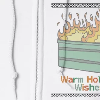 Warm Holiday Wishes Trash Can Flame Ugly Christmas Full Zip Hoodie